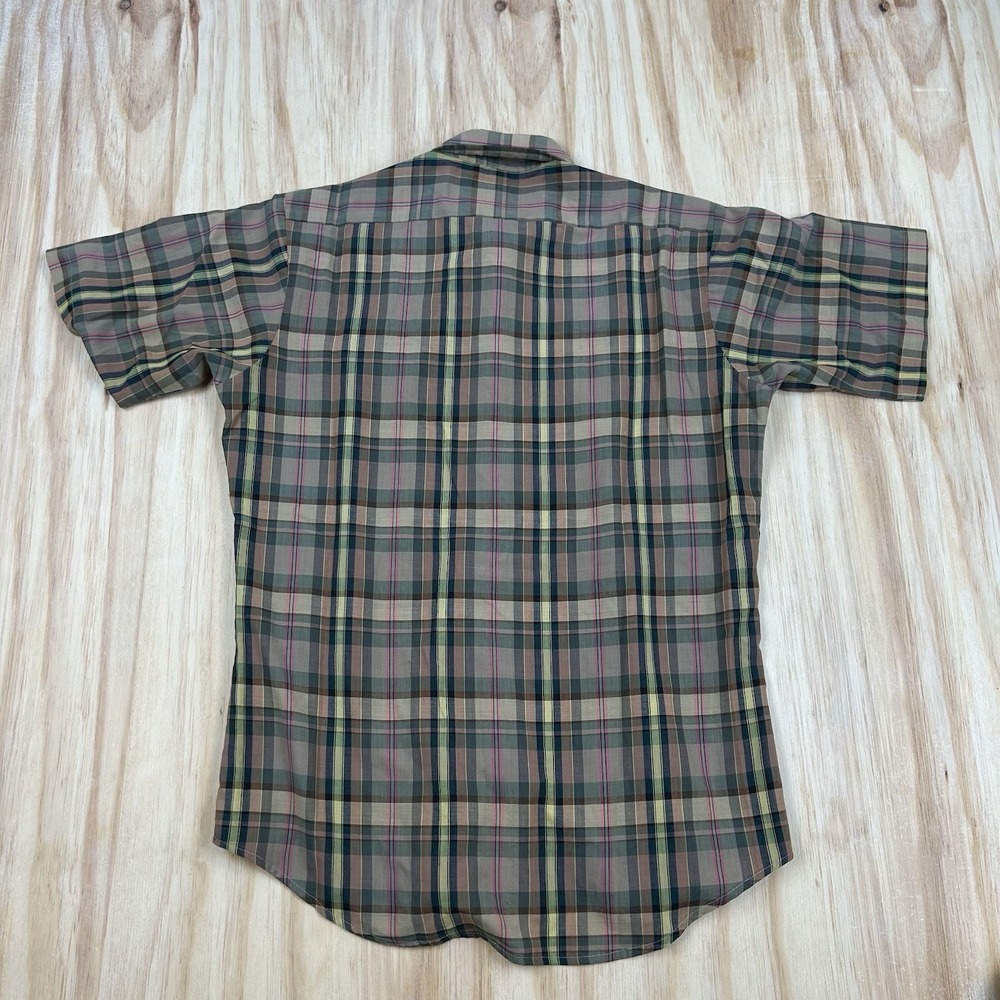 True‎ Vintage Disco Button Shirt M Plaid Wedgefield 70s USA Dagger Short Sleeve - Picture 4 of 8